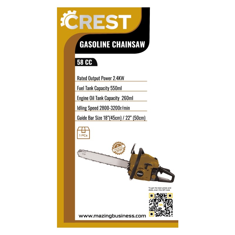 CREST 58CC CHAINSAW - 18" (450MM)