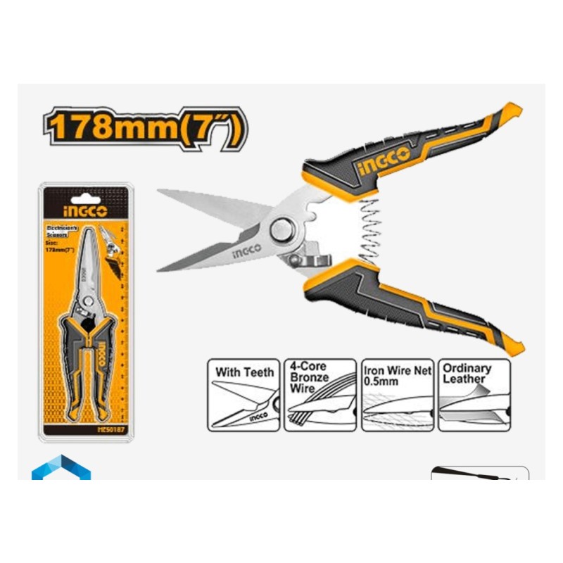 INGCO ELECTRICIAN'S SCISSORS 7" - HES0187