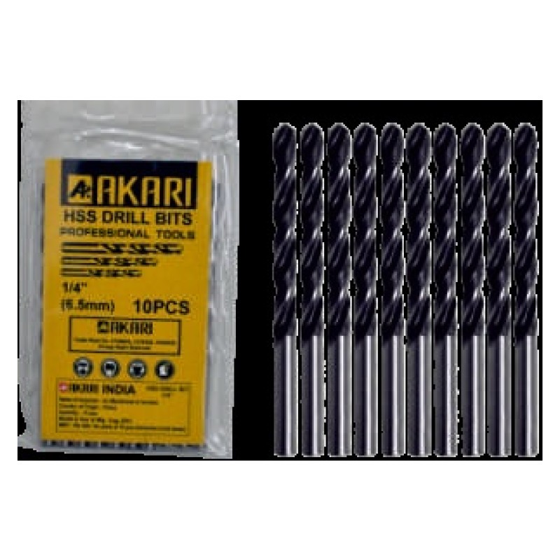 Akari HSS DRILL BITS (JOBBER) 1/4" 6.5 MM (100PCS)