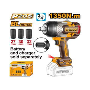 INGCO 20V CORDLESS IMPACT WRENCH SQ. DR: 3/4 INCH - 1350NM - CIWLI201351