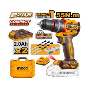 INGCO 20V COMPACT BRUSHLESS CORDLESS IMPACT DRILL 13MM - 55NM - CIDLI20558