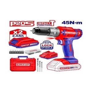 EMTOP CORDLESS IMPACT DRILL 20V 10MM 45NM ECIDL6200128