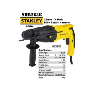 STANLEY ROTARY HAMMER 26MM SDS PLUS 800W SHR263K